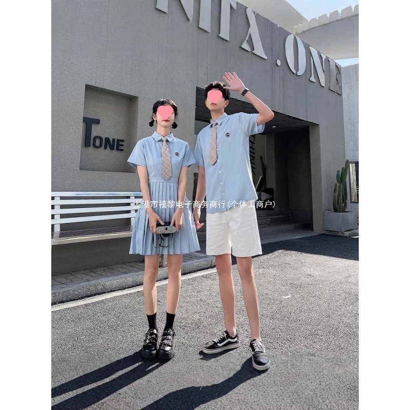 毕业季情侣装新款小学初中学生朗诵大合唱衬衫连衣裙刺绣班服校服