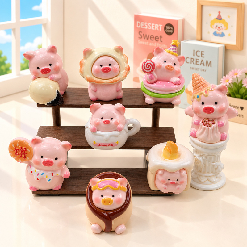Gourmet Mooncake Pig Doll DIY Decoration Blind Bag Accessories Car Desktop Small Ornaments Resin Ornaments