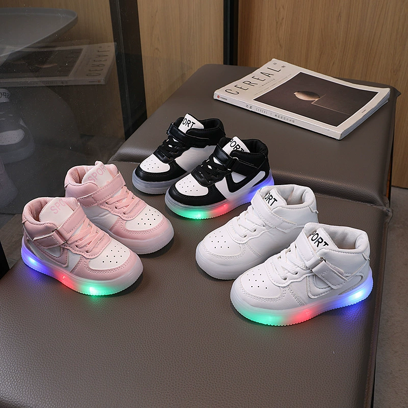 2024, новая осенне-зимняя детская спортивная обувь с подсветкой, высокие кроссовки с подсветкой для мальчиков, детская обувь для девочек, обувь с подсветкой