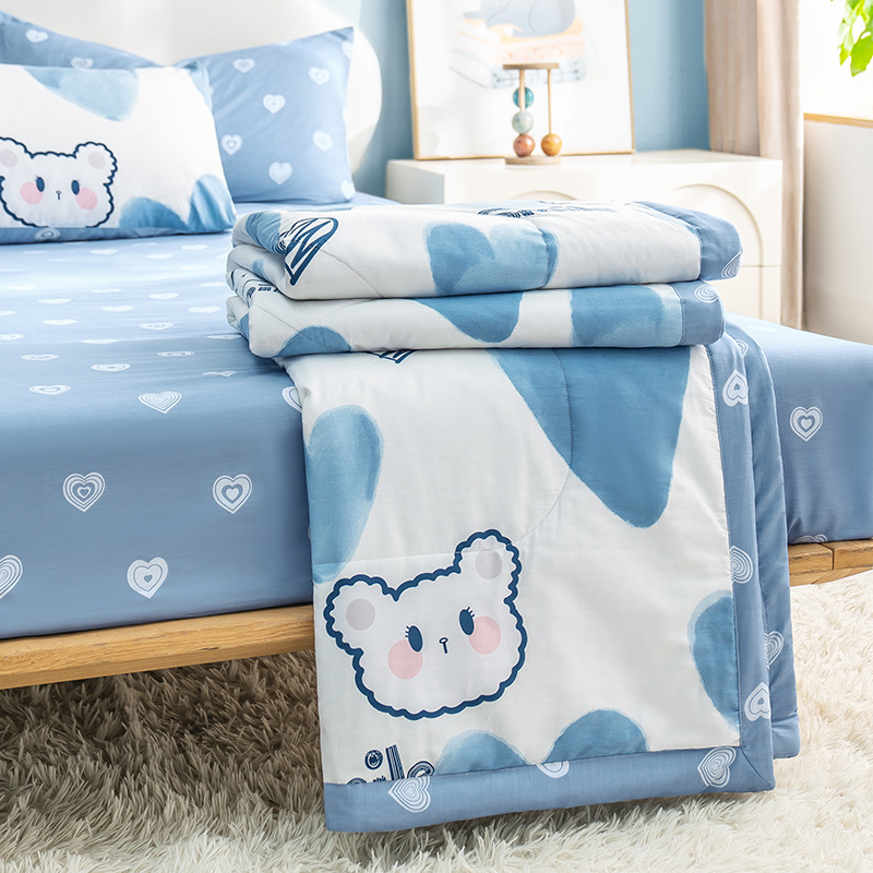 New 100% Cotton Soybean Printed Summer Cooling Blanket Air Conditioner Blanket Summer Blanket Spring and Autumn Season Thin Version Washable Blanket Core