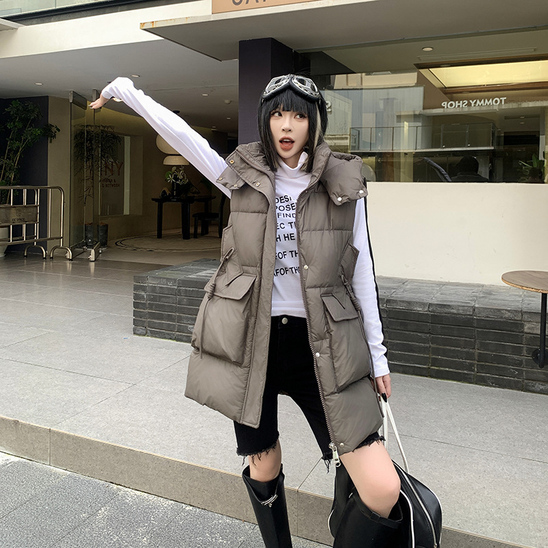 Vest plus size Women's Outer Wear 2024 Fall/Winter New College Style Mid-length Waistcoat Vest Down Cotton Vest Jacket