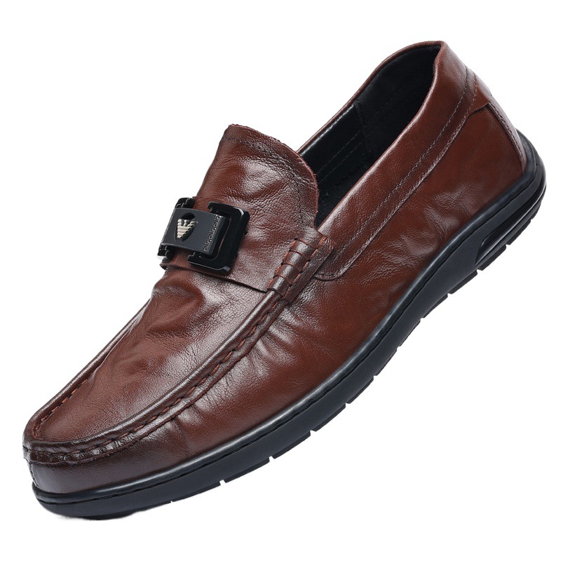 2024 primera capa de piel de vaca zapatos de guisantes para hombre zapatos de cuero Lefu zapatos de cuero casuales para hombre zapatos individuales de alta gama zapatos de hombre de punta redonda