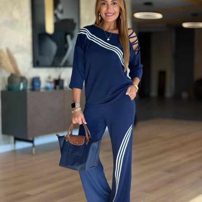 2025 Autumn New European and American Cross-Border Amazon Independent Station Popular Women's Sports and Leisure Ribbed Sports Suit