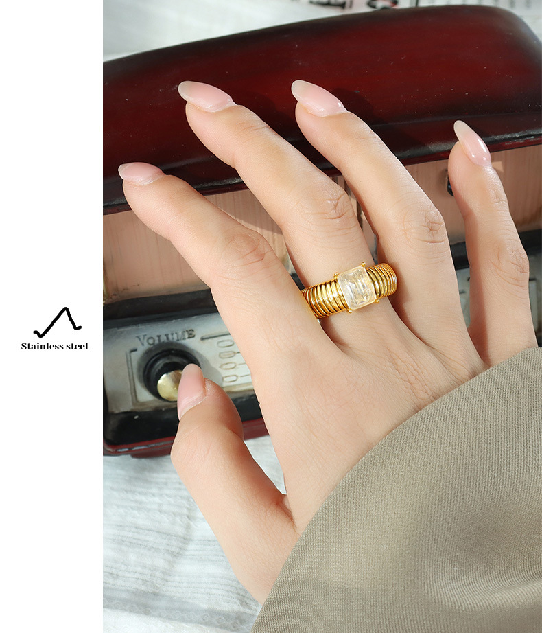 1 Piece Quantity PVD Coated Real Gold Plated 18K Gold Geometric 304 Stainless Steel Retro Waterproof Non Tarnish Rings