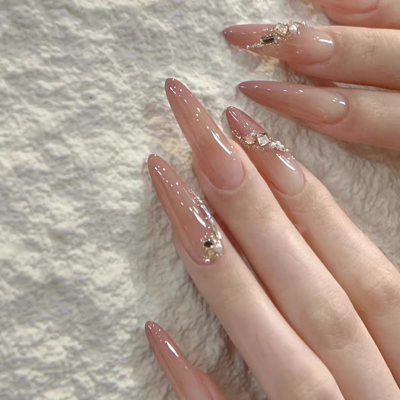 Handmade High-End Ins Pure Desire Ice-Transparent Texture Gentle Gradient Whitening Long Detachable Wearable Nail Tips Wholesale Handmade High-End Ins Pure Desire Ice-Transparent Texture Gentle Gradient Whitening Long Detachable Wearable Nail Tips Wholesale