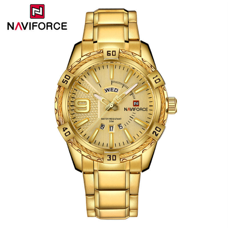 Naviforce Gold Men's Watch Calendar Waterproof Luminous Wristwatch Stainless Steel Luxury Male Model Watches Wholesale