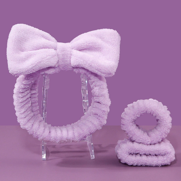 Purple set for face washing, headband, bracelet, 3 pieces