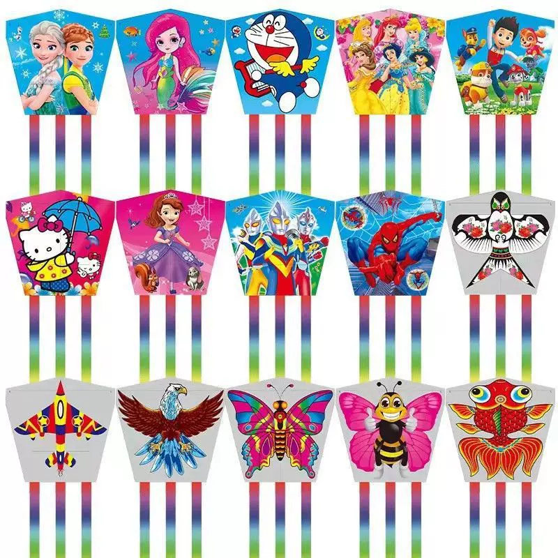 公园广场儿童手持鱼竿风筝卡通图案迷你小型风筝伸缩杆潍坊风筝