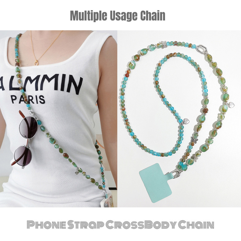 European and American Cross-border Imitation Natural Stone Beaded Bohemian Mobile Phone Chain Multi-use Long Crossbody Neck Hand-held Hanging Chain