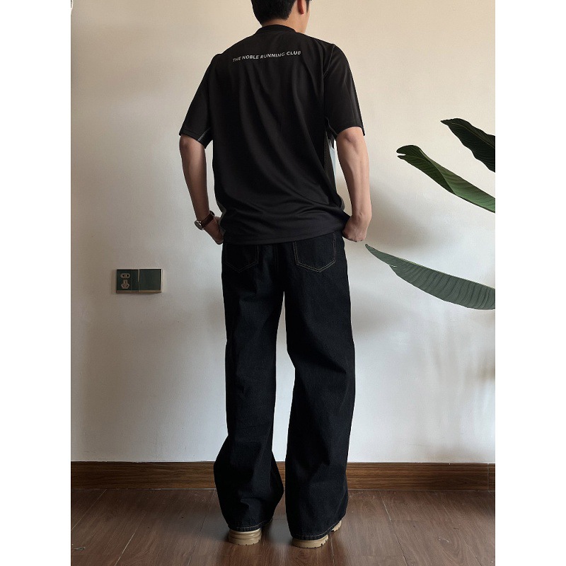 Retro Wide Leg Black Jeans Loose Fit Distressed Style mid Waist Clean Cut 2026 American Basic Washed Straight Pants_mkmklike.com