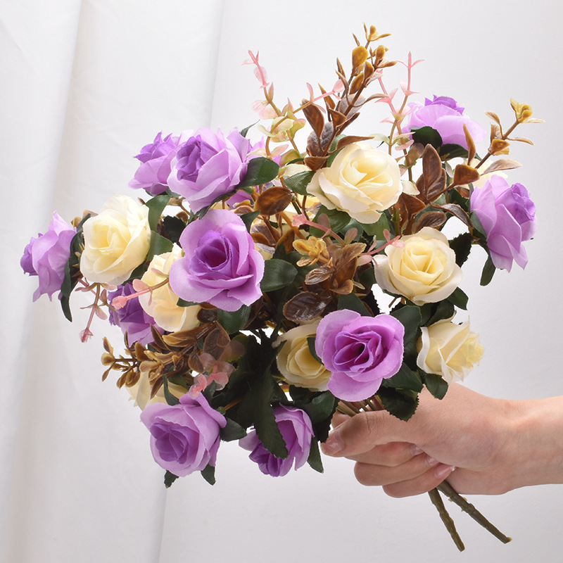 Artificial flowers European autumn version diamond rose stems with artificial flowers Home wedding hotel decoration fake rose flowers