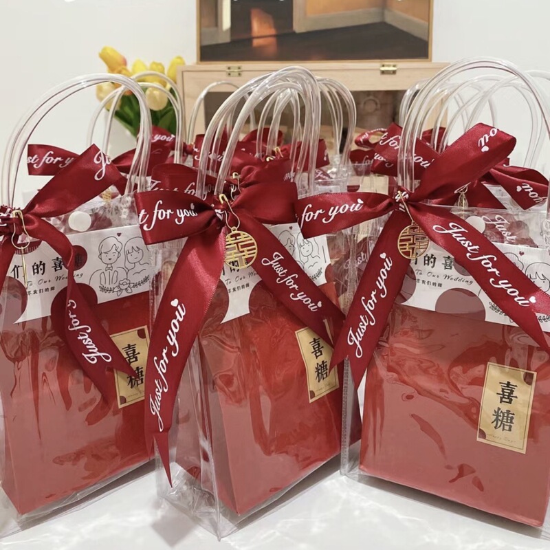 pvc transparent handbag high-end wedding wedding gift bag candy flower plastic packaging bag gift bag pvc transparent handbag high-end wedding wedding gift bag candy flower plastic packaging bag gift bag