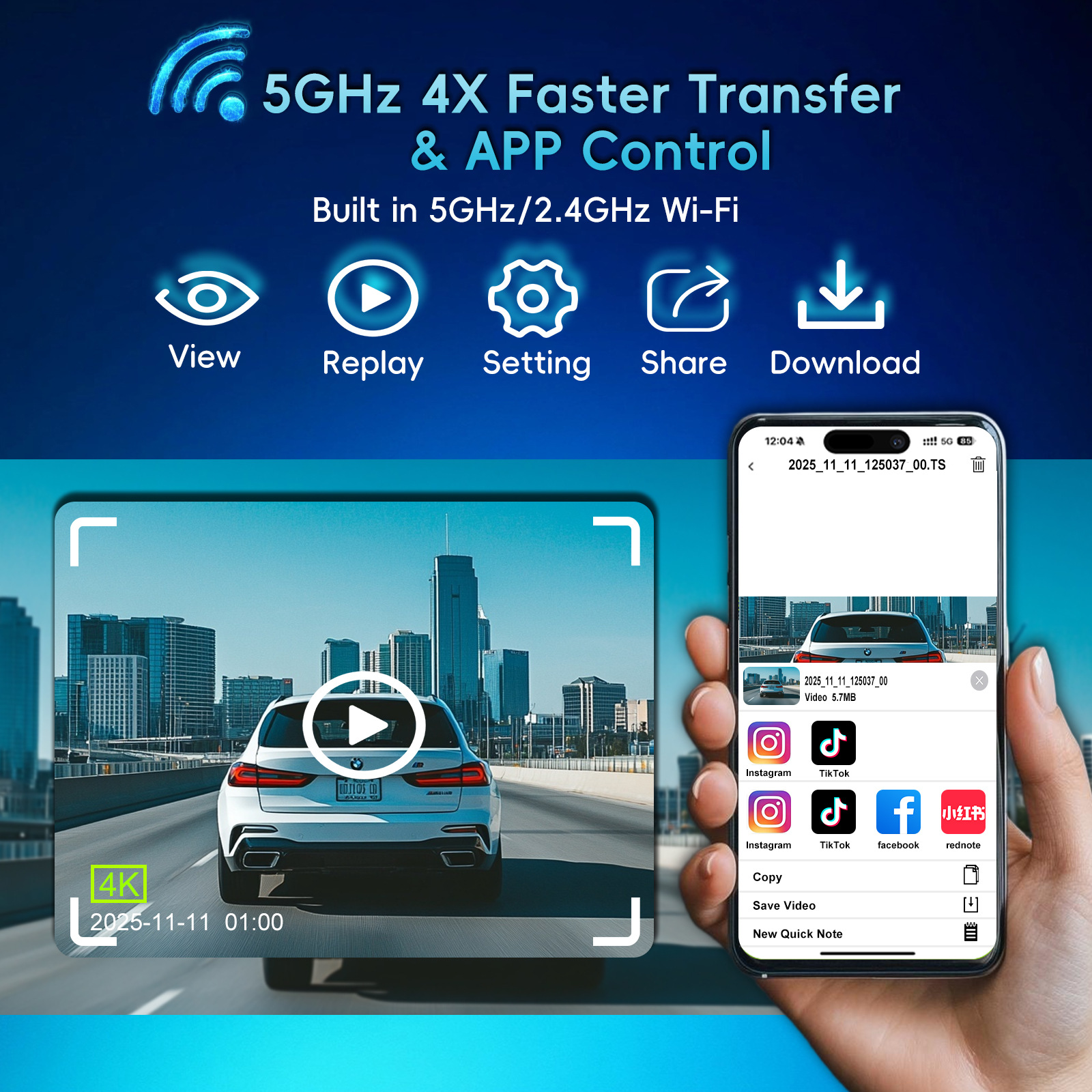 4K+Adas Dual Recording Front and Rear, High-Definition Night Vision, Supports Time-Lapse Recording, Gps Track Tracking, Driving Recorder