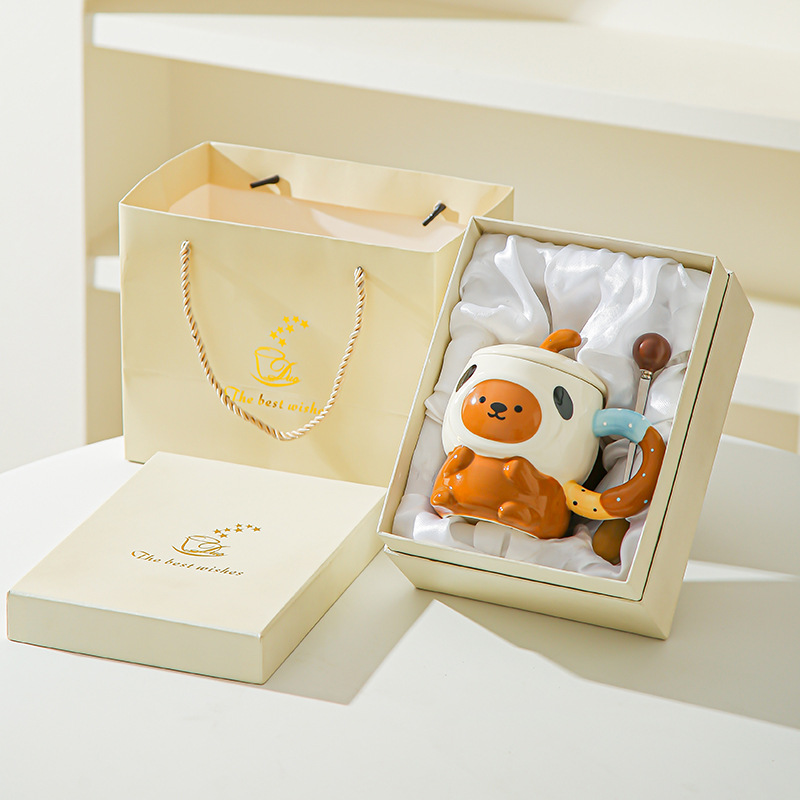 Caricatura encantadora cerimía cerámica con tapa para dar a la chica cumpleaños amiga práctica acompañante caja de regalo