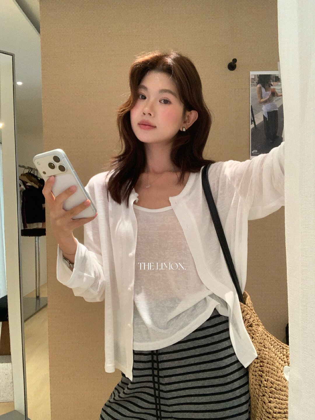 Bộ cardigan len mỏng kèm áo hai dây hai mảnh nữ mùa hè — Xám cacbon, xanh lam, màu hồng, Đậu xanh chi tiết 83