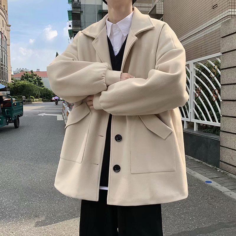 Otoño e Invierno abrigo de lana de los hombres de Hong Kong estilo de moda casual abrigo coreano estilo suelto Ruan Shuai nueva gabardina de longitud media