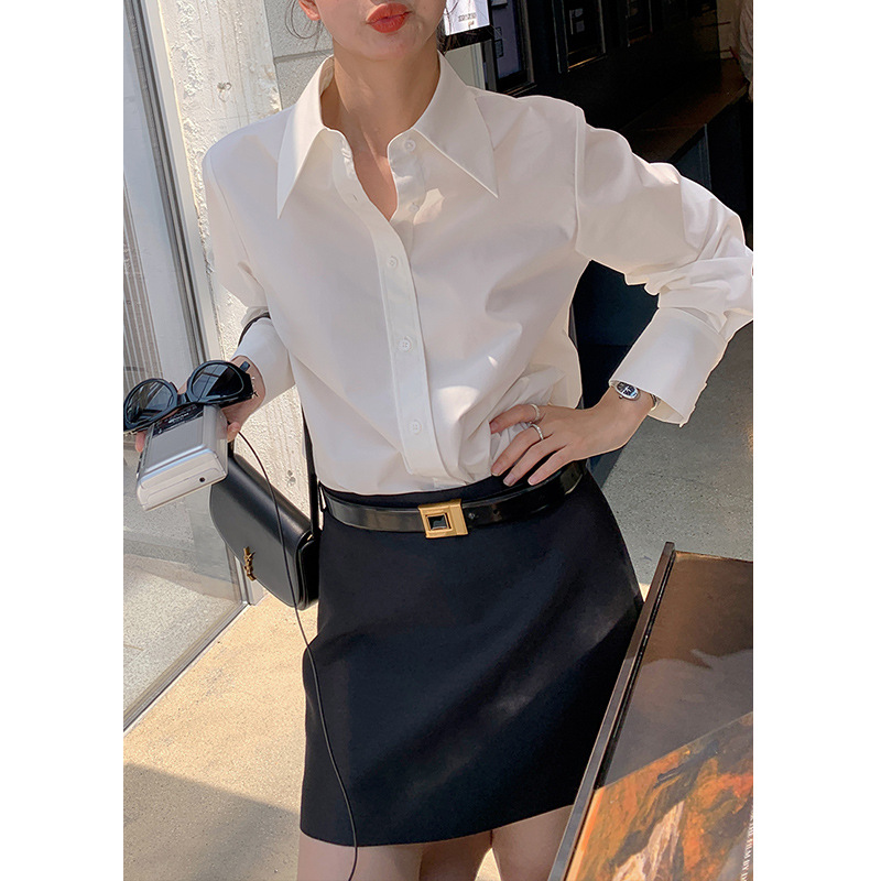 Designed with a Stylish Small Pointed Collar, Long-Sleeved White Shirt for Women, New Spring 2026 Model, Professional and Elegant, Age-Reducing Top for Commuting