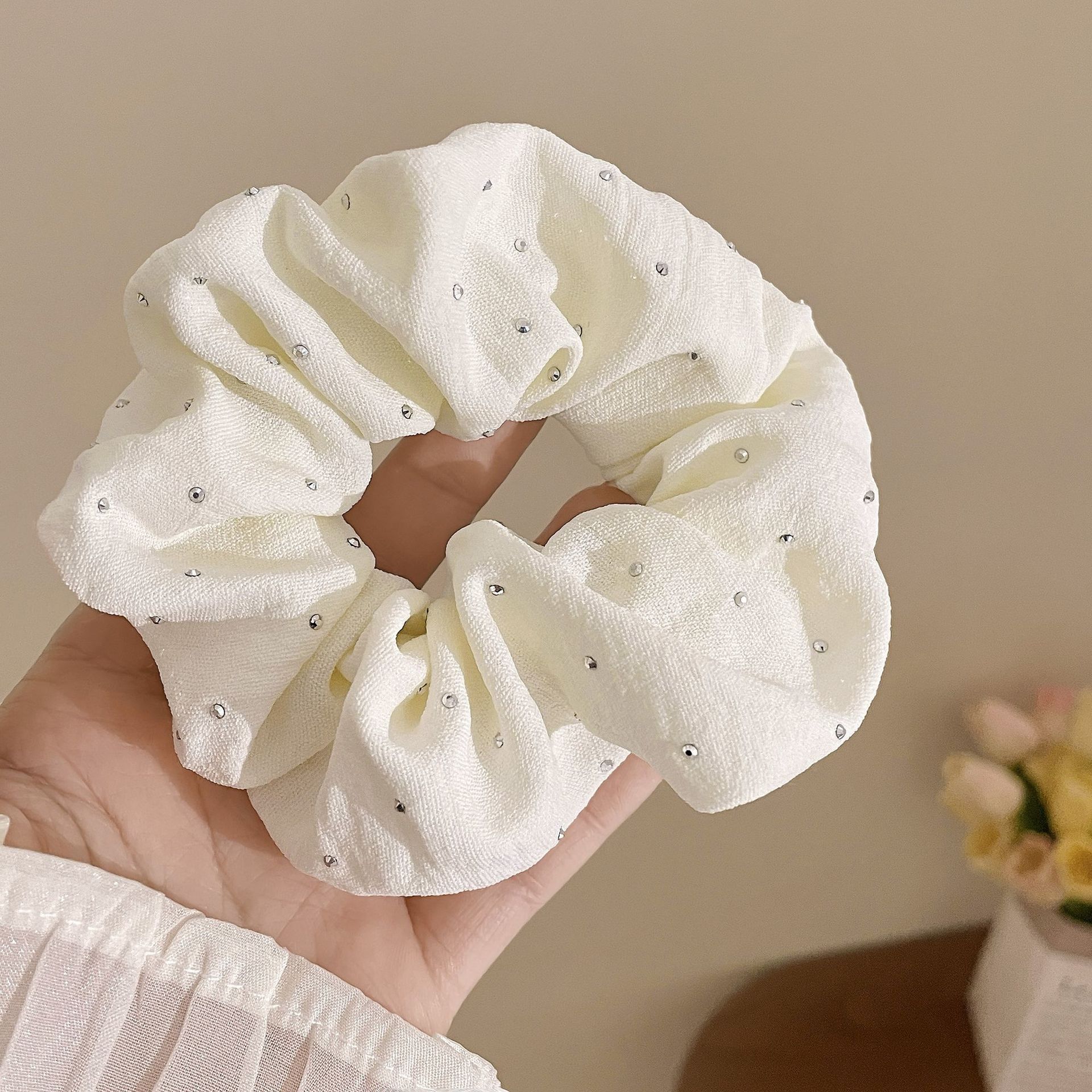 Perlas de terciopelo de alta sensación, anillo de cabello de intestino grande, temperamento femenino elegante, cuerda de cabello de cola de caballo baja, cuerda de cabello de alta elasticidad no dañada