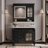 Французский ретро ванный шкаф комбинация американская раковина для ванной комнаты напольная каменная тщеславие Умное зеркало шкаф