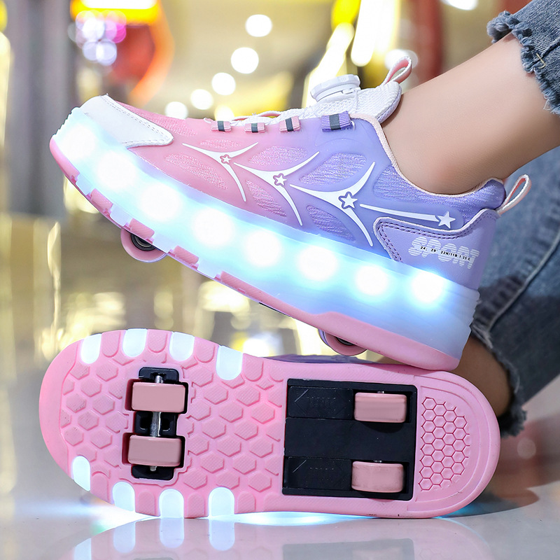 Children's Heelys Roller Skates for Boys, Factory-Made Double-Wheel Heelys Shoes for Students with Lights and Wheels
