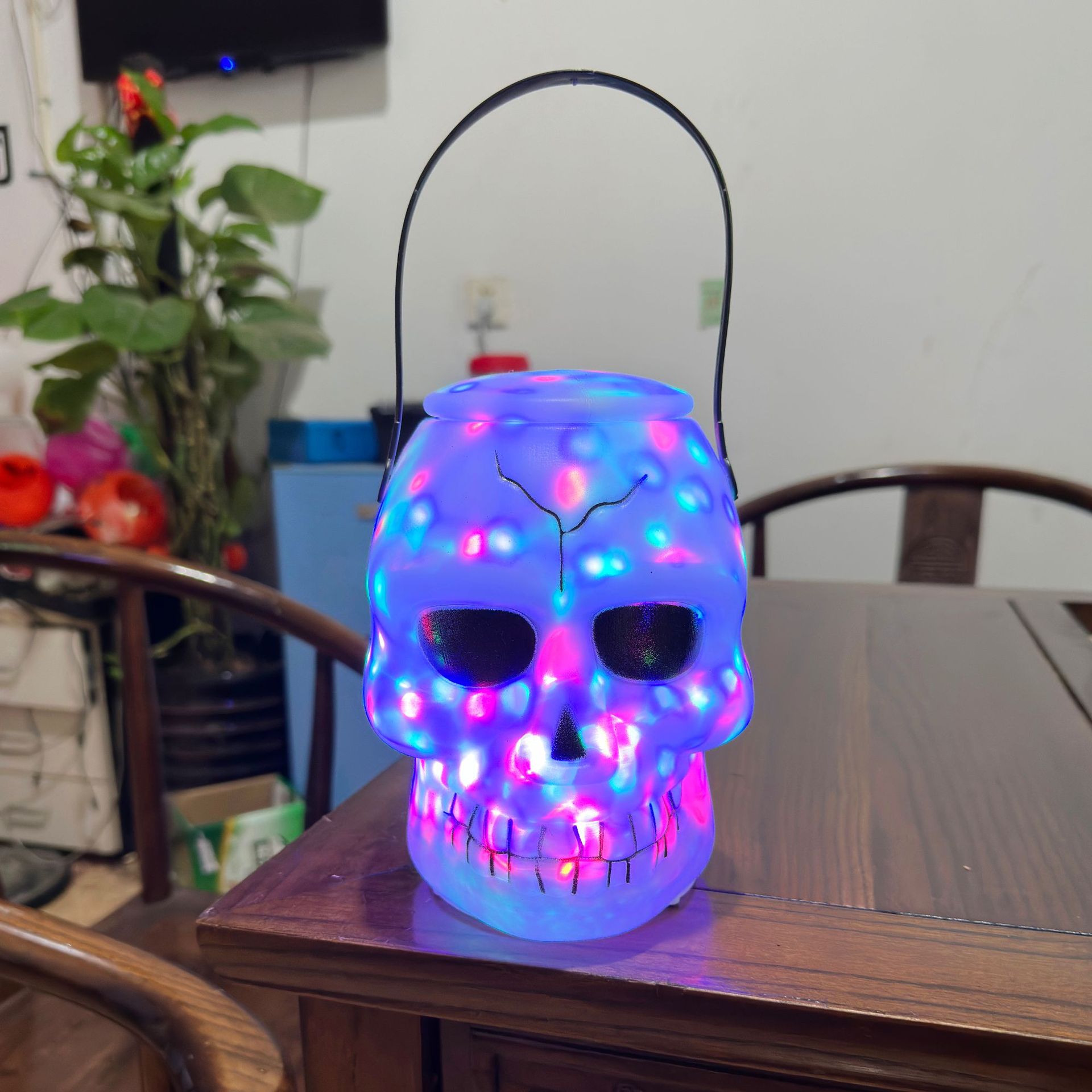 Jarra de calabaza de Halloween Festival fantasma decoración calabaza cubo 18cm con tapa triángulo ojos calabaza linterna