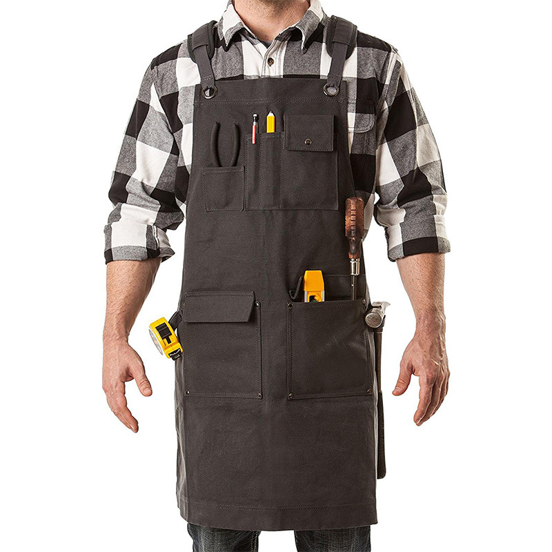 Amazon multi-Bolsillo de lona gruesa delantal ajustable correa de LA PU ropa de trabajo de carpintería de electricista delantal fábrica al por mayor