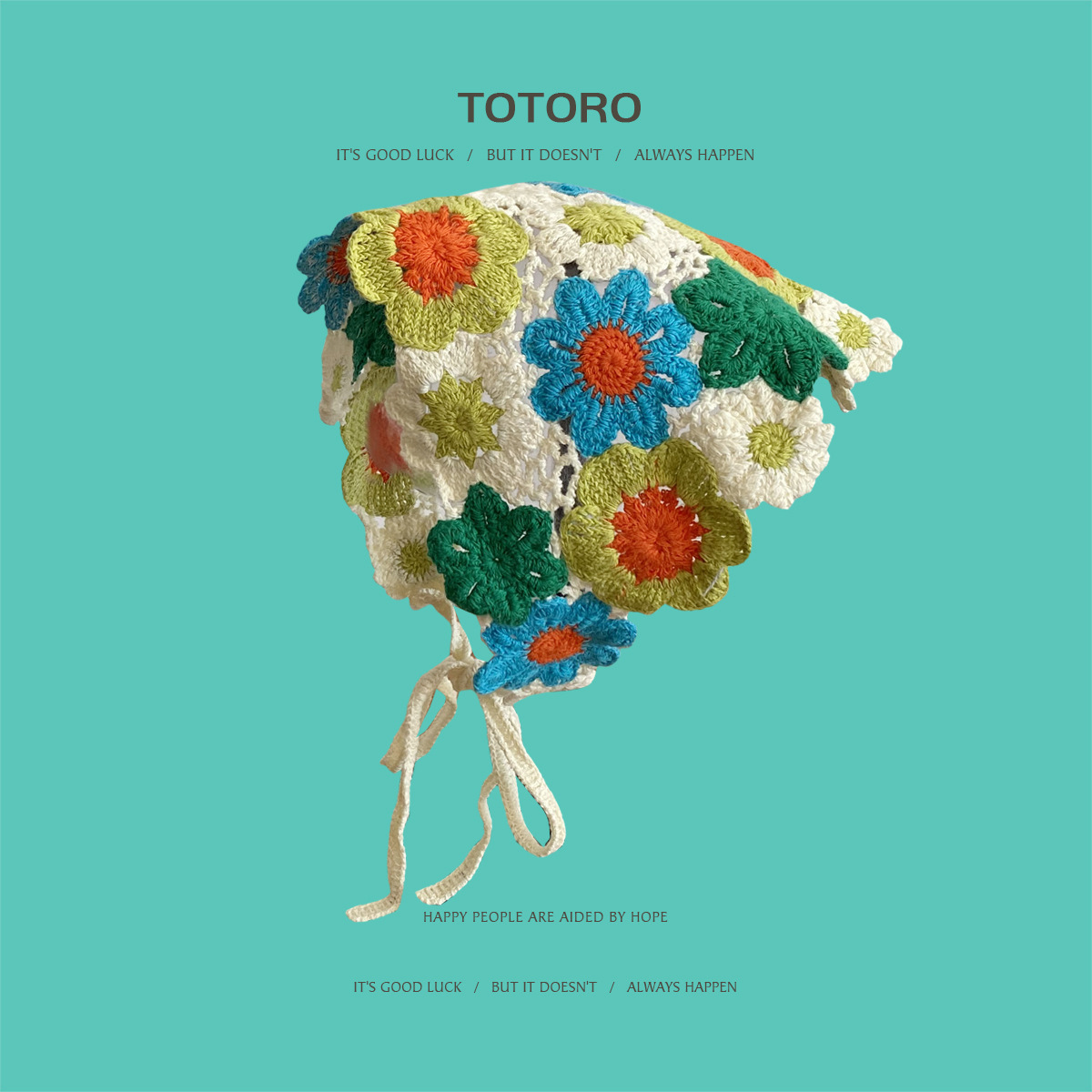 Francia cereza toallas triangulares mujeres primavera y otoño viajes padres-hijos gancho de punto flores hueco pañuelo de arte correa de pelo gorro