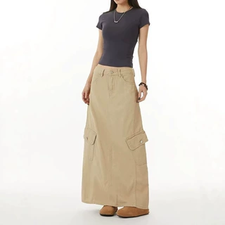 直筒工装半身裙女夏2026新款高腰设计感休闲显瘦A字过膝长裙