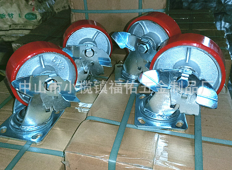 中型重型万向轮PU4寸5寸6寸8寸工业手推车平板车轮铁芯聚氨酯脚轮