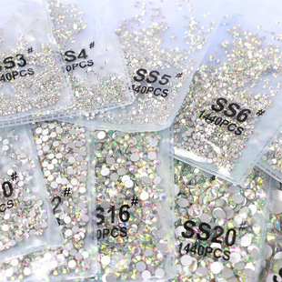 Silver bottom 1440 nail art flat rhinestone bottom silver white AB transparent round glass diamond decorations