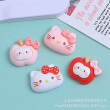 红粉可爱猫猫头苹果猫树脂配件diy洞洞鞋发夹发饰手机壳钥匙链批