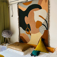 INS抽象挂布耳环沙发毯北欧个性创意挂毯土耳其风客厅卧室背景布