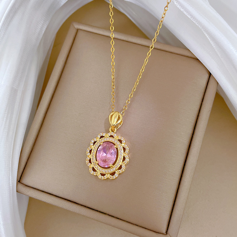 Full Diamond Egg Necklace Luxury Titanium Steel Collarbone Chain_voghion.com