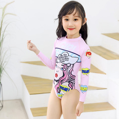 Children's swimsuit one-piece triangle long-sleeved girls small, medium and large children sweet and cute pink parent-child wear wholesale swimsuit