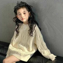女童春秋季韩版时尚宽松百搭针织衫中大儿童小女孩洋气慵懒风毛衣