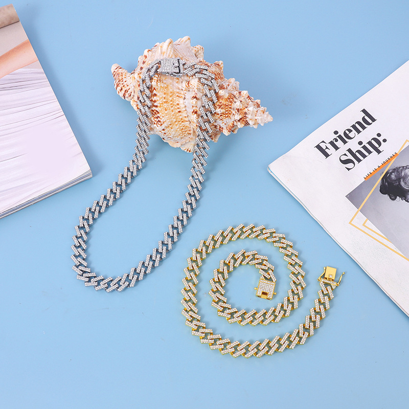 Hot selling diamond shaped chain 15MM cast single grain assembly unisex hip-hop Cuban necklace_voghion.com