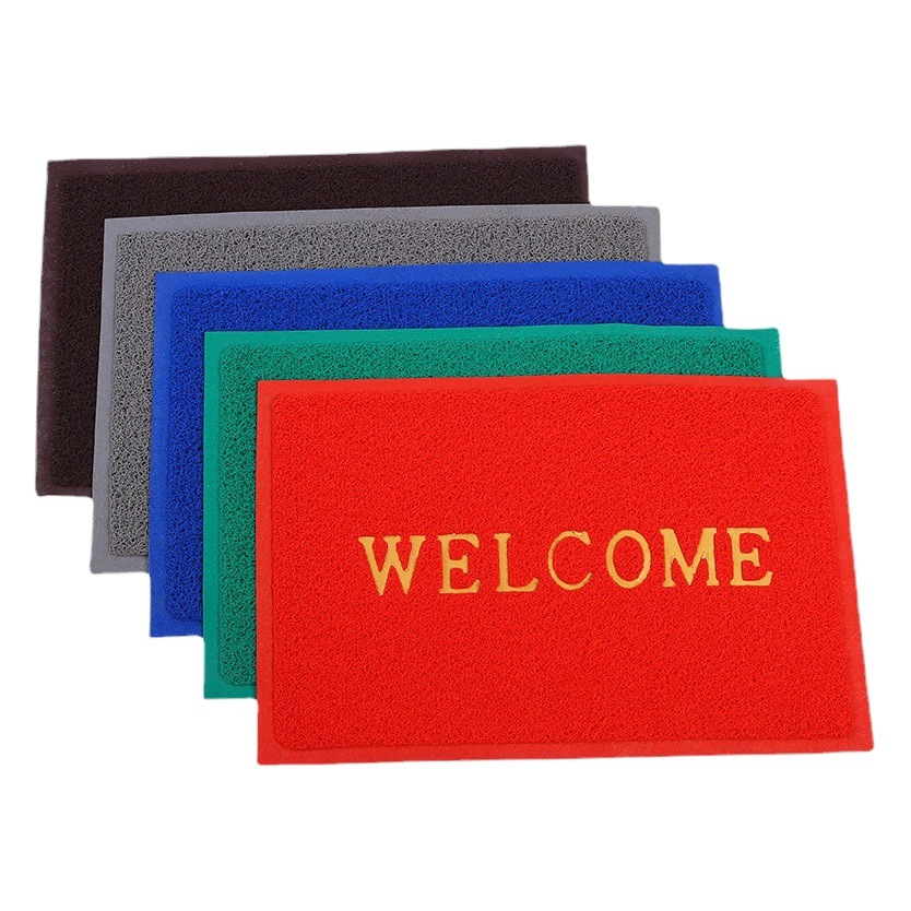 Fuente fabricante PVC anillo de seda alfombra de piso impreso Logo Inglés Bienvenido a entrar en la puerta Mat puerta entrada Mat