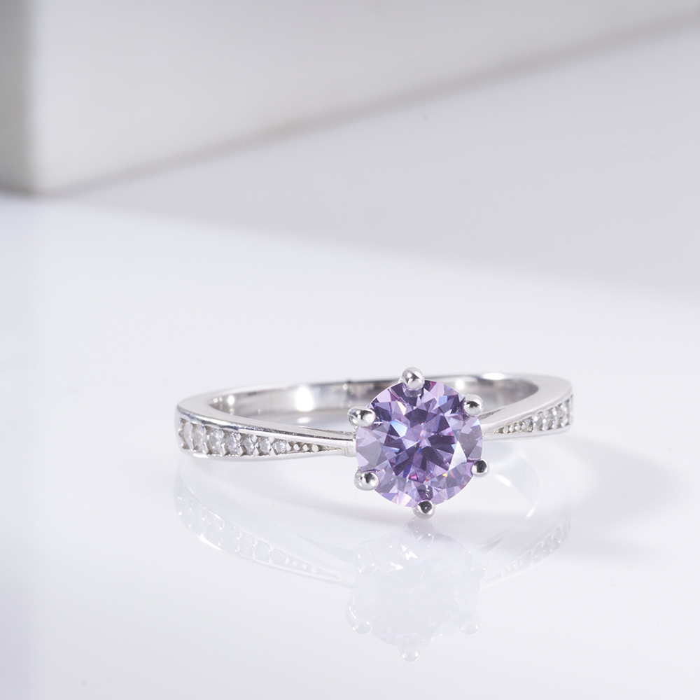 1 / 2 / 3 quilates de anillo de piedra de mozanita púrpura de color pt950 anillo de mujer con seis garras fabricantes de Zhoujia