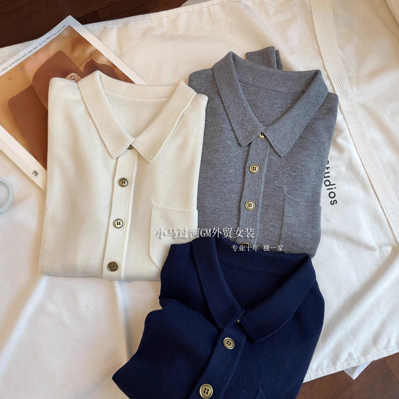 Highly Recommended!! Original Yarn Is so Comfortable to Wear~ Old Money Style with a Luxurious Feel, Gold Button Polo Collar Knit Sweater for Women, Autumn 033