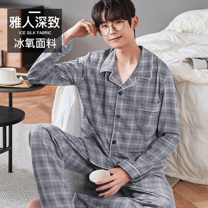 Pijamas de los hombres primavera y otoño más tamaño % algodón manga larga 2022 nuevo traje casual desgaste del hogar se puede usar fuera