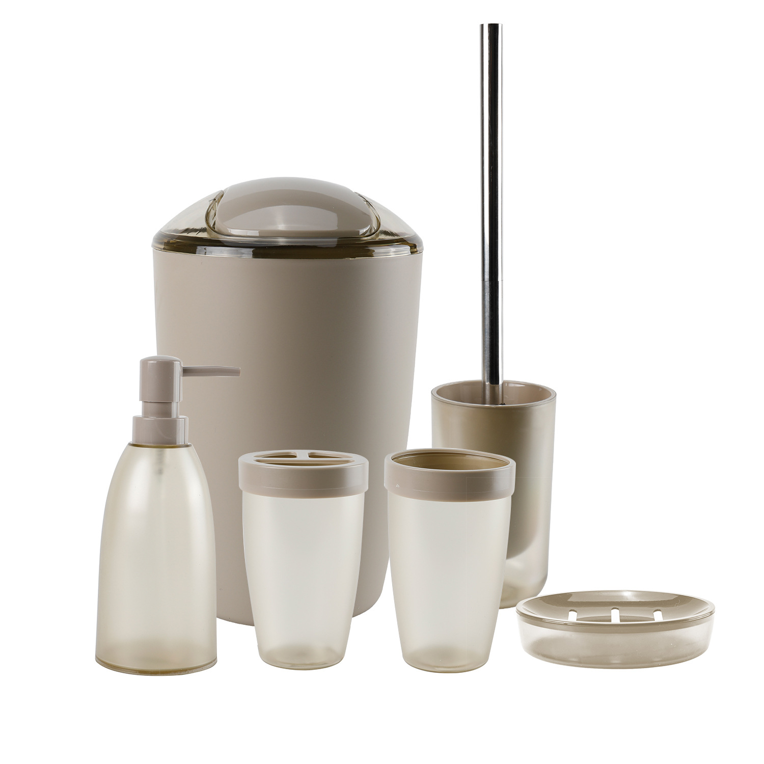 Suministros de baño de plástico de color sólido conjunto de seis piezas enjuague bucal cepillo titular caja de jabón baño traje de baño de almacenamiento en stock