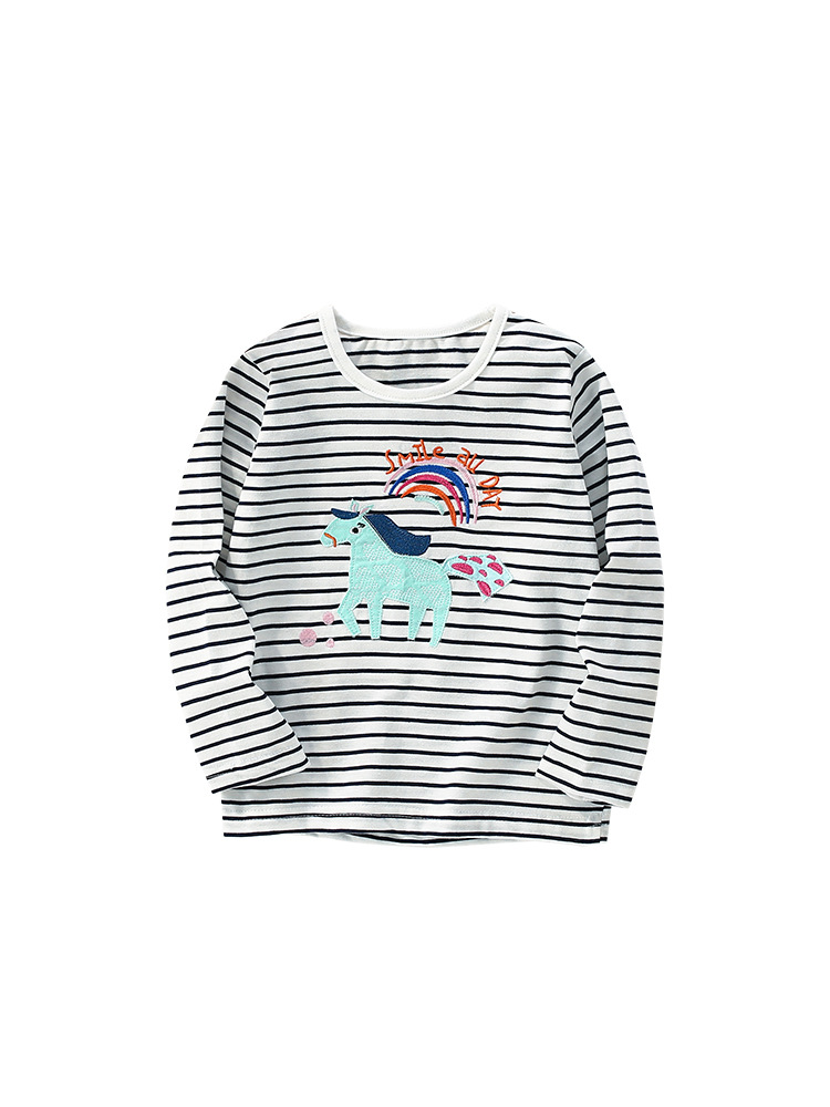 Malwee camiseta de cuello redondo a rayas de niña otoño y invierno nuevo estilo europeo y americano camiseta de niños de manga larga camiseta de fondo para niños