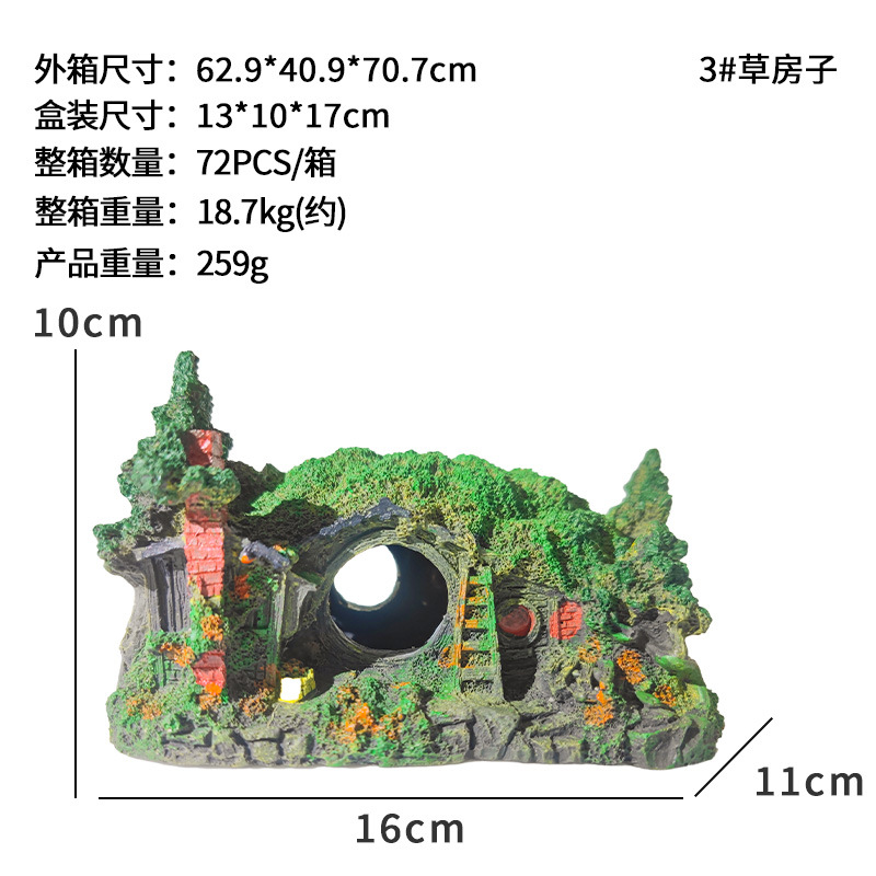 Pecera explosiva, decoración de paisajismo, casa de paja de micropaisaje, casa de paja real de resina, casa de paja, decoración artesanal de acuario