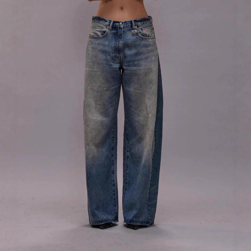 [in Stock] R.13 Autumn New American Retro Style Draped Loose Wide-Leg Casual Patchwork Jeans Long Pants