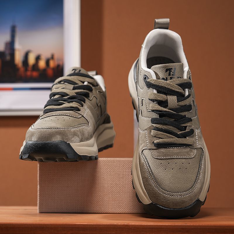 Light Luxury Men's Shoes 2025 Spring New Genuine Leather Forrest Gump Shoes Men's Retro Versatile Thick-Soled Casual Sports Running Shoes