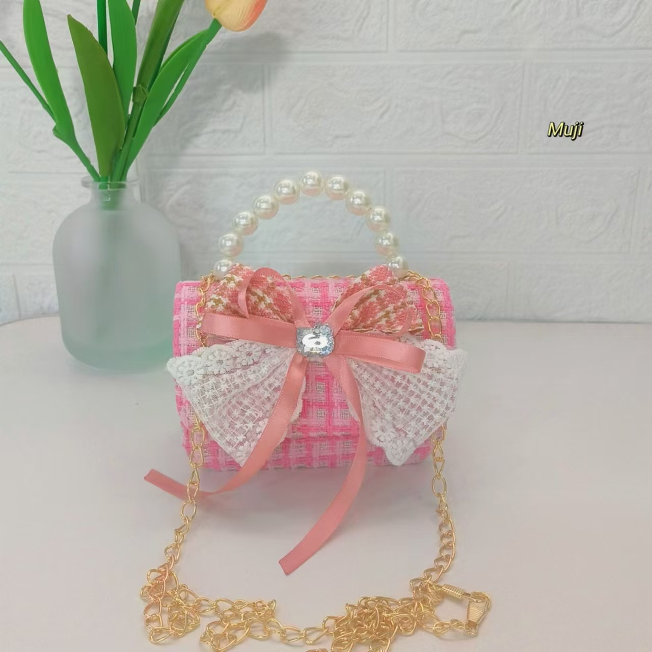 Bolso de perlas bolso de arco princesa bolso de cadena KT gato bolso de hombro pequeña niña bolso de mochila accesorios