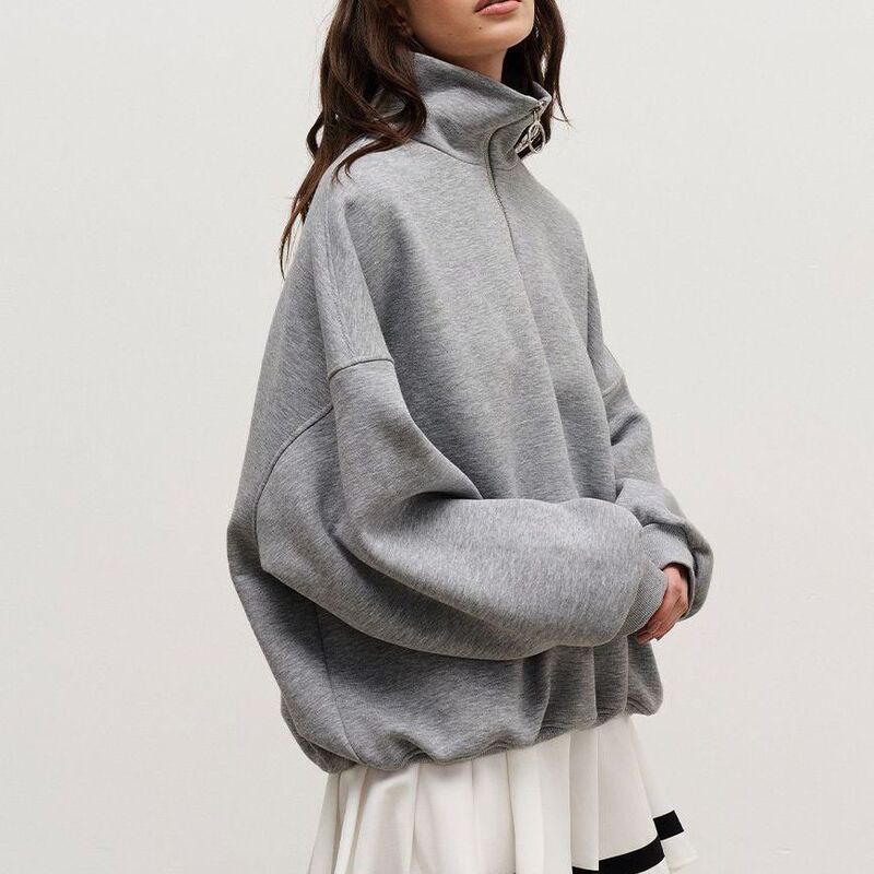 Amazon Cross-Border Lapel Zipper Sweatshirt European and American Autumn and Winter Street Fashion Loose Casual Lazy Style Zipper Sweatshirt Amazon Cross-Border Lapel Zipper Sweatshirt European and American Autumn and Winter Street Fashion Loose Casual Lazy Style Zipper Sweatshirt