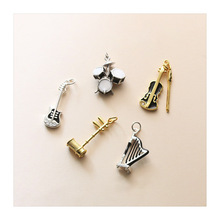 S925纯银乐器竖琴项链吊坠小提琴电吉他锁骨链单坠子个性架子鼓