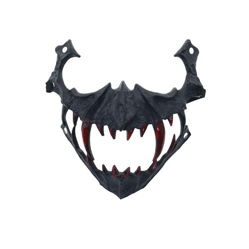 fiesta máscara de esqueleto dientes largos demonio esqueleto mitad cara máscara de lobo detrás máscara gigante disfraz de Halloween