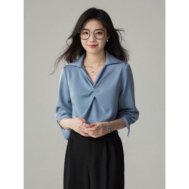 In-Stock Niche New Satin Design Stylish Commuter Shirt French Professional Long-Sleeve Blouse for Women